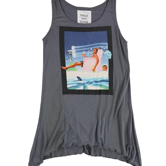 Maui & Sons Womens Man And Fan Tank Top, Grey, Medium