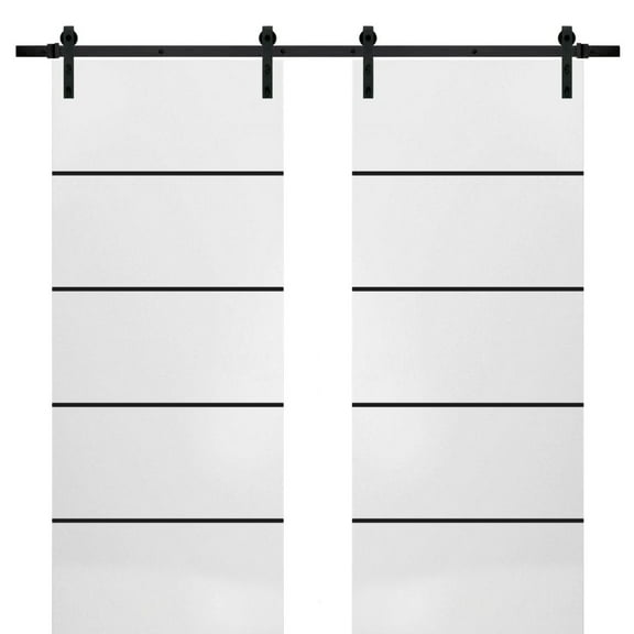 Sturdy Double Barn Door 36 x 80 inches with | Planum 0015 White Silk with Frosted Glass | 13FT Rail Hangers Heavy Set | Solid Panel Interior Doors