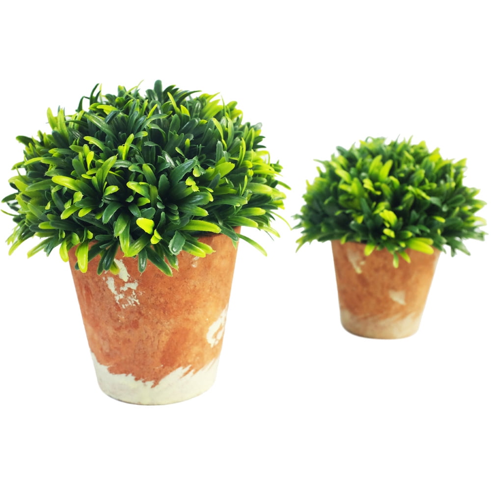 Artificial Potted Plant 5" Green Mini Plastic Artificial Plants Faux Topiary