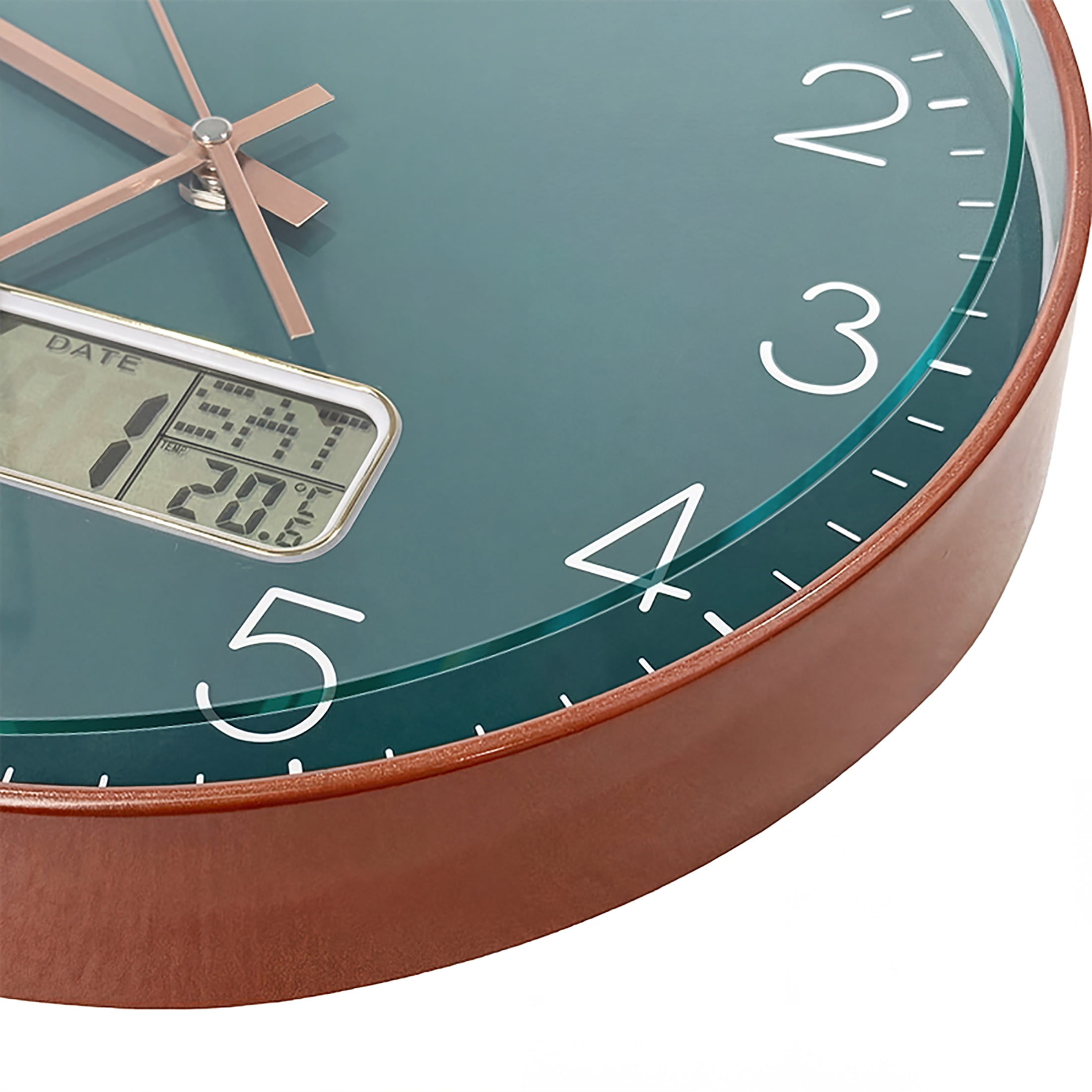 TIMESS 14 Inch Silent Wall Clock with Date Display, Large Easy-Read Numbers, Battery Operated, Modern Home Clock (Green)