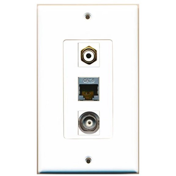 RiteAV - 1 Port RCA White and 1 Port Shielded Cat6 Ethernet and 1 Port BNC Decorative Wall Plate Decorative