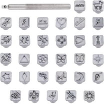 Leather Stamping Tool Set 31Pcs Leather Carving Stamps and Handle Platinum Alloy Leather Carving Tools Sun/Insect/Flower Pattern Leather Art Craft Tool 13x10.5x10.5mm DIY