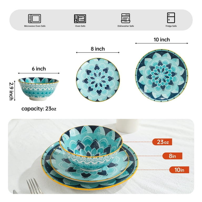 AHXLL, Dinnerware Set Plates Bowls, 12 Piece Ceramic, Service for