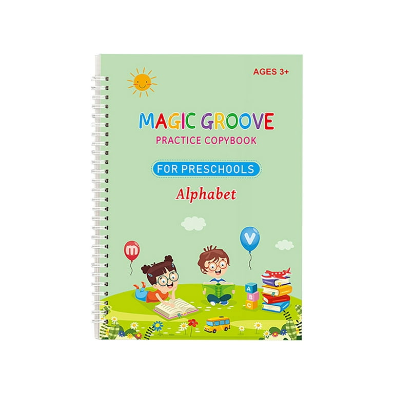 4 Pack Grooved Handwriting Book Practice, Magic Copybook With Auto
