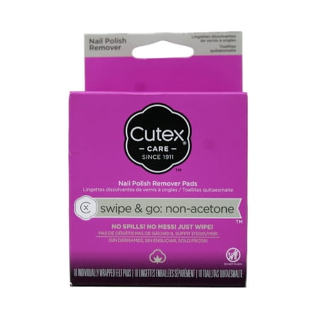 Cutex Swipe & Go Non-Acetone Nail Polish Remover Pads, 10 Ct