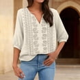 thumbnail image 4 of Womens Blouse Cotton Linen Pleated 3/4 Sleeve Casual Solid Trendy Tops, 4 of 8