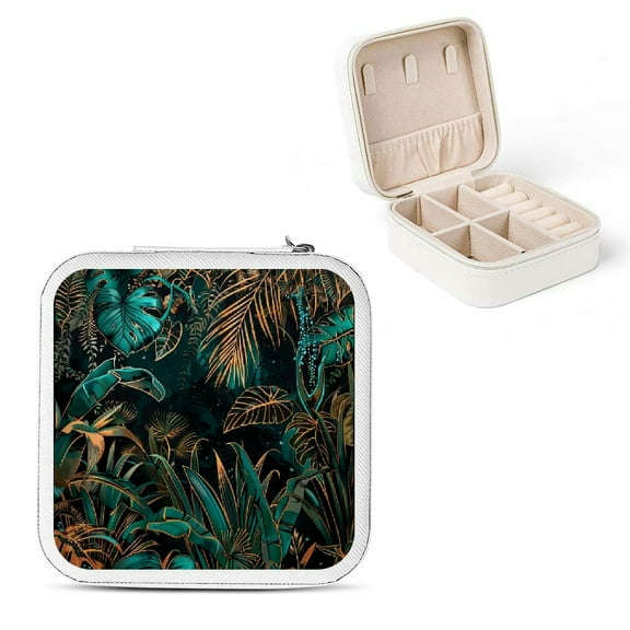 Autua Jungle Small Jewelry Storage Box for Women Necklace, Ring, Earring Organizer Compact Travel Case with Zipper White