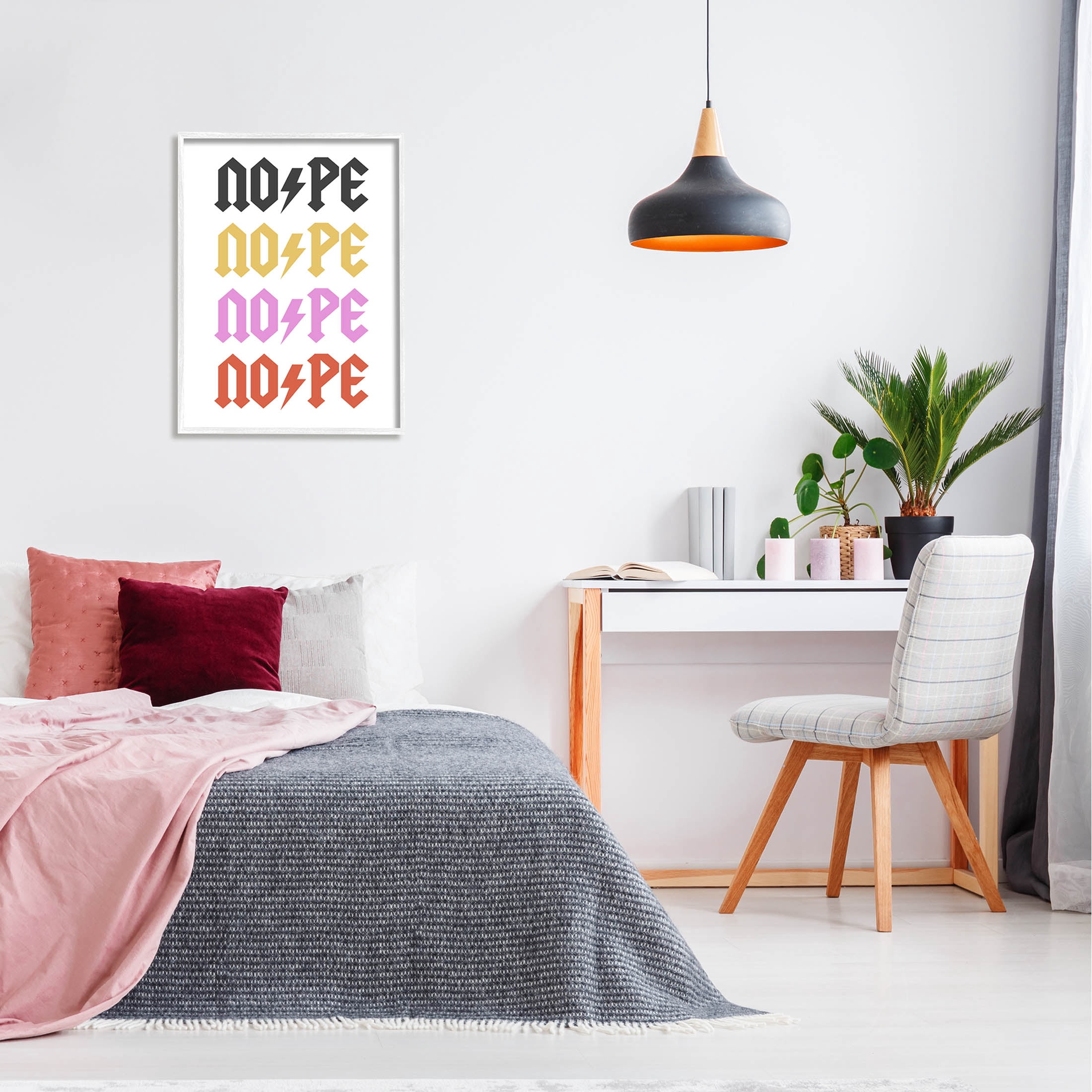 Nope Thunder Bold Symbol Phrase Typography Graphic Art White Framed Art Print Wall Art