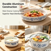 The Pioneer Woman 12-Piece Classic Aluminum Cookware Set, PFAS-Free Ceramic Nonstick, Pots and Pans Set with Decal Pattern, Agatha Blue