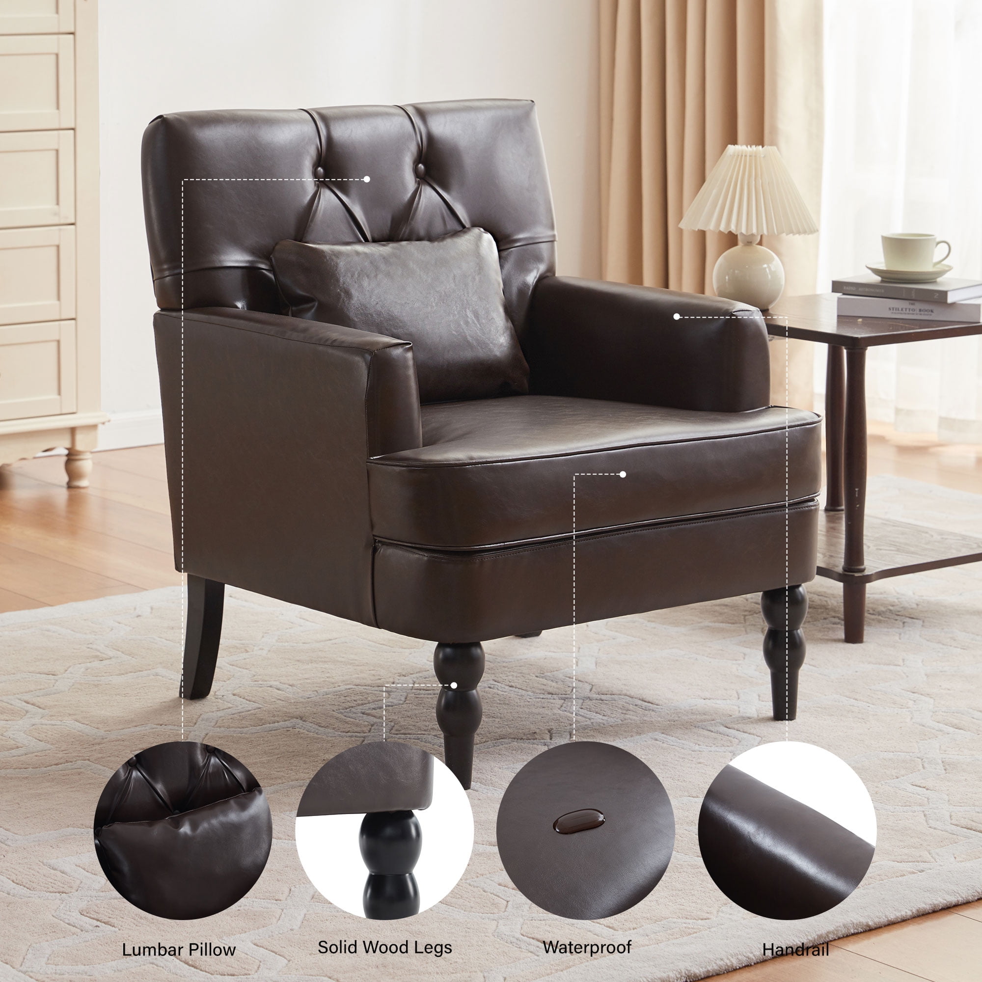 Tafton brown leather 2024 tufted club chair
