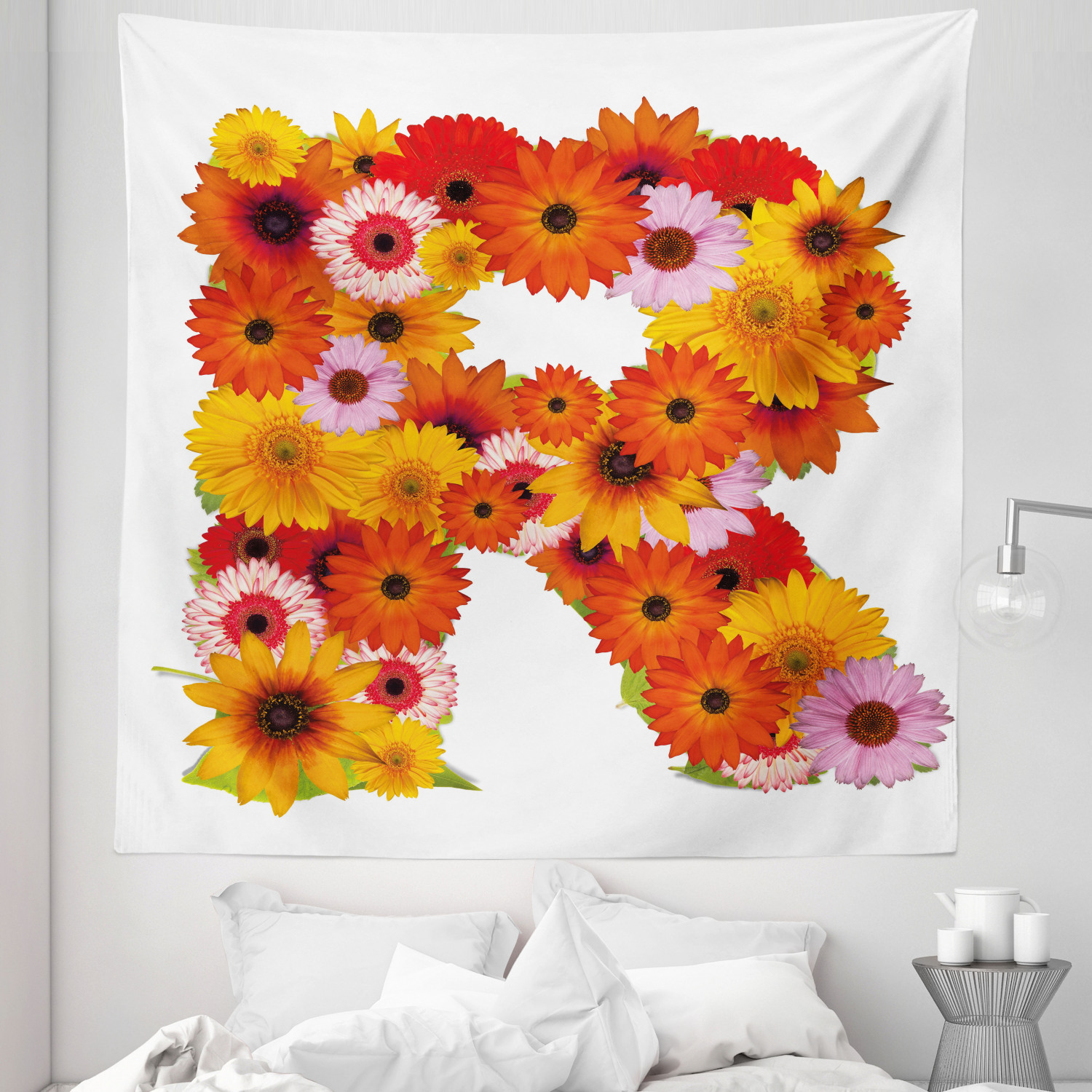 Room Decor With R Letter R Tapestry, Gerbera Daisies Abloom in R Shape Summer Time ...