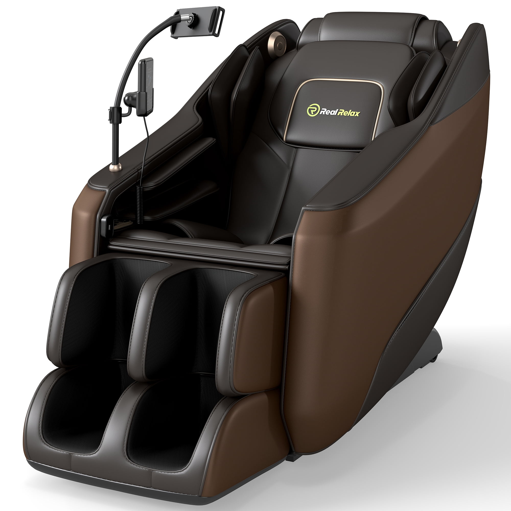 Real Relax Electric Massage Chair, Zero Gravity Full Body Massage Recliner Chair with 10 Fixed Rollers, Touch Screen Controller, Brown