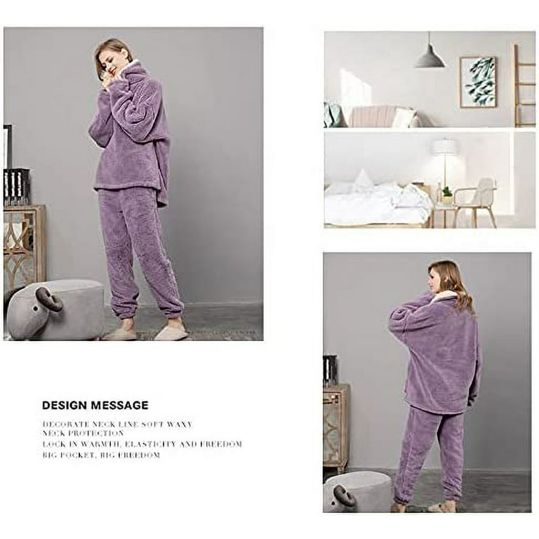 Women's Coral Fleece Pajamas Flannel Sleepwear Soft Pajamas Set Warm  Loungewear 2 Piece Pjs Set