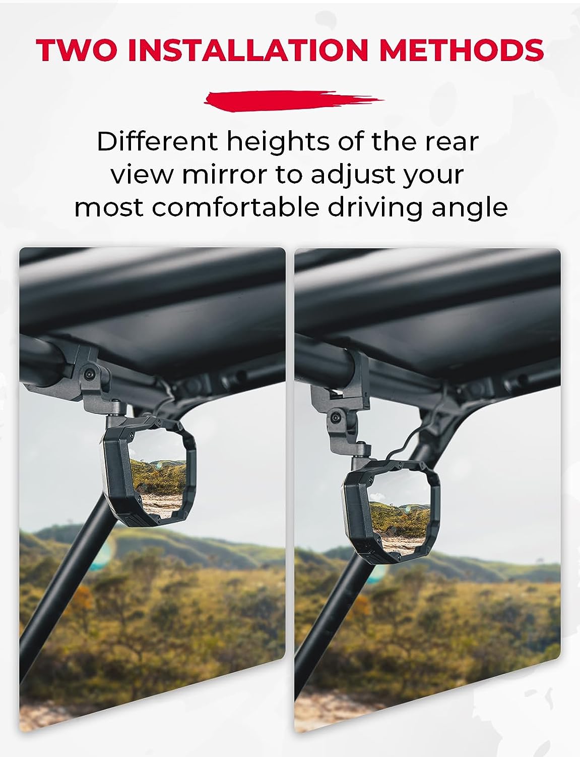 KEMIMOTO UTV Rear View Center Mirror w/ Light Heavy-Duty Compatible with 1.5" -2" Roll Bar Polaris RZR Kawasaki Mule Pioneer Talon Can Am X3