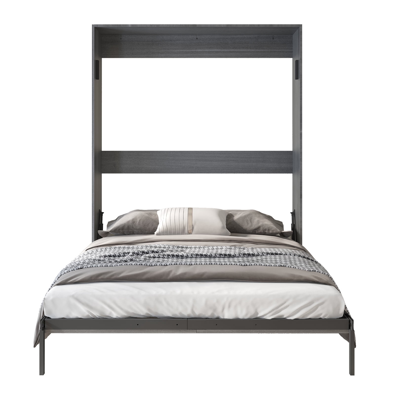 MUZZ Queen Murphy Bed with Upright Wardrobe, Space Saving Folding Murphy Wall Bed Cabinet for Bedroom /Apartment (Dark Grey/Style 11)
