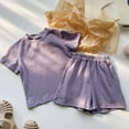 thumbnail image 2 of LYHaoo Girls Sweatsuit Outfits Girls Outfits Set Casual Summer Outfit Toddler Kids Sportswear Two Piece Short Sleeve Pants Comfy Play Clothes For Ages 2 10 Sizes 5-6 Years(Purple), 2 of 3