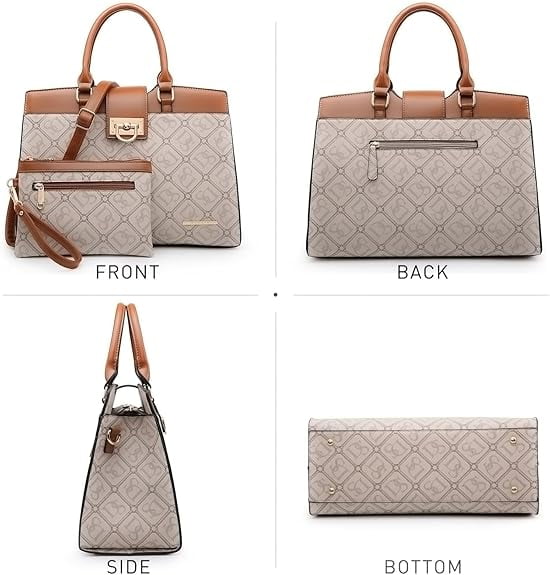 Dasein Handbags for Women Purses Monogram Satchel Purse Large Tote Ladies Handbag Shoulder Bags Top Handle Work Bag 2pcs Set