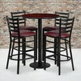 thumbnail image 3 of 30'' Round Mahogany Laminate Table Set with Round Base and 4 Ladder Back Metal Barstools - Burgundy Vinyl Seat, 3 of 3