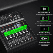Digital Mixer 8 Channel Compact Audio Mixing Console with 16 DSP Effects, Professional 6-Band EQ DJ Music Sound Mixer with 2.0 USB Port, Bluetooth & PC Debugging for Recording Live Performance
