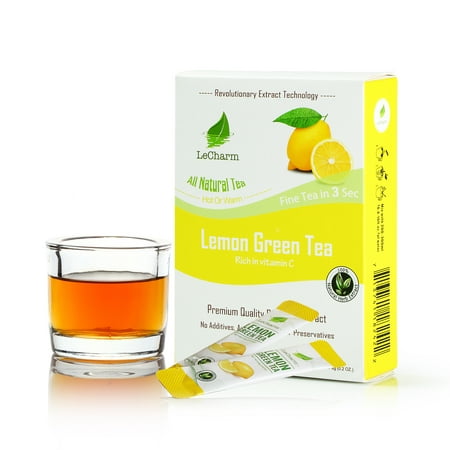 LeCharm Unsweetened Lemon Green Tea All Natural with Zero Calories (10