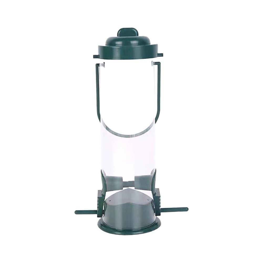 Squirrel-Proof Bird Feeder for Outdoor Use - Plastic Hanging Cage Feed Station for Small Wild Birds - Transparent with Dark Green Design - Garden Yard Decor Accessory