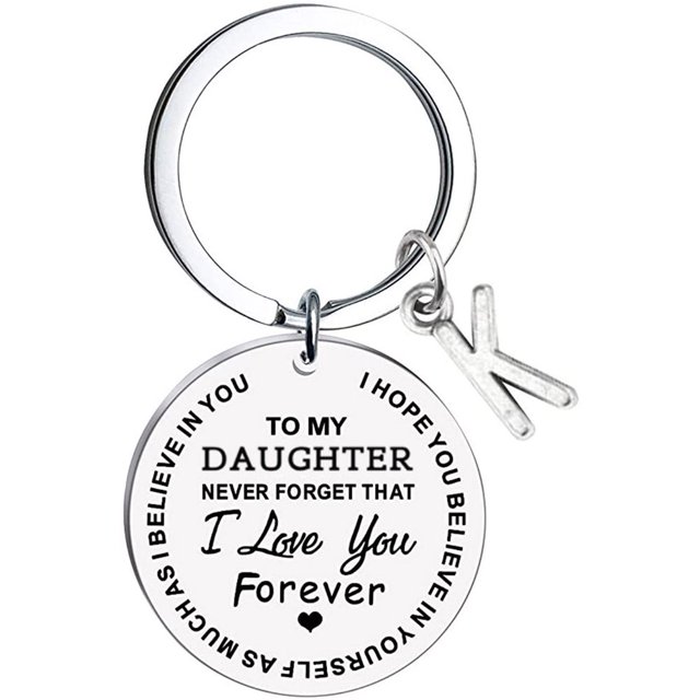 CHUANK Clearance To My Daughter Message Keychain Stainless Steel Initial Last Name 26 Letter Family Inspirational Keychain Gift