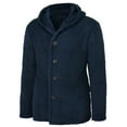 thumbnail image 5 of Domuza Fuzzy Sherpa Jacket for Men Fluffy Fleece Open Front Cardigan Button Down Hooded Coat Fall Winter Warm Thicken Lined Soft Comfy Outwear Dark Blue 3XL, 5 of 5