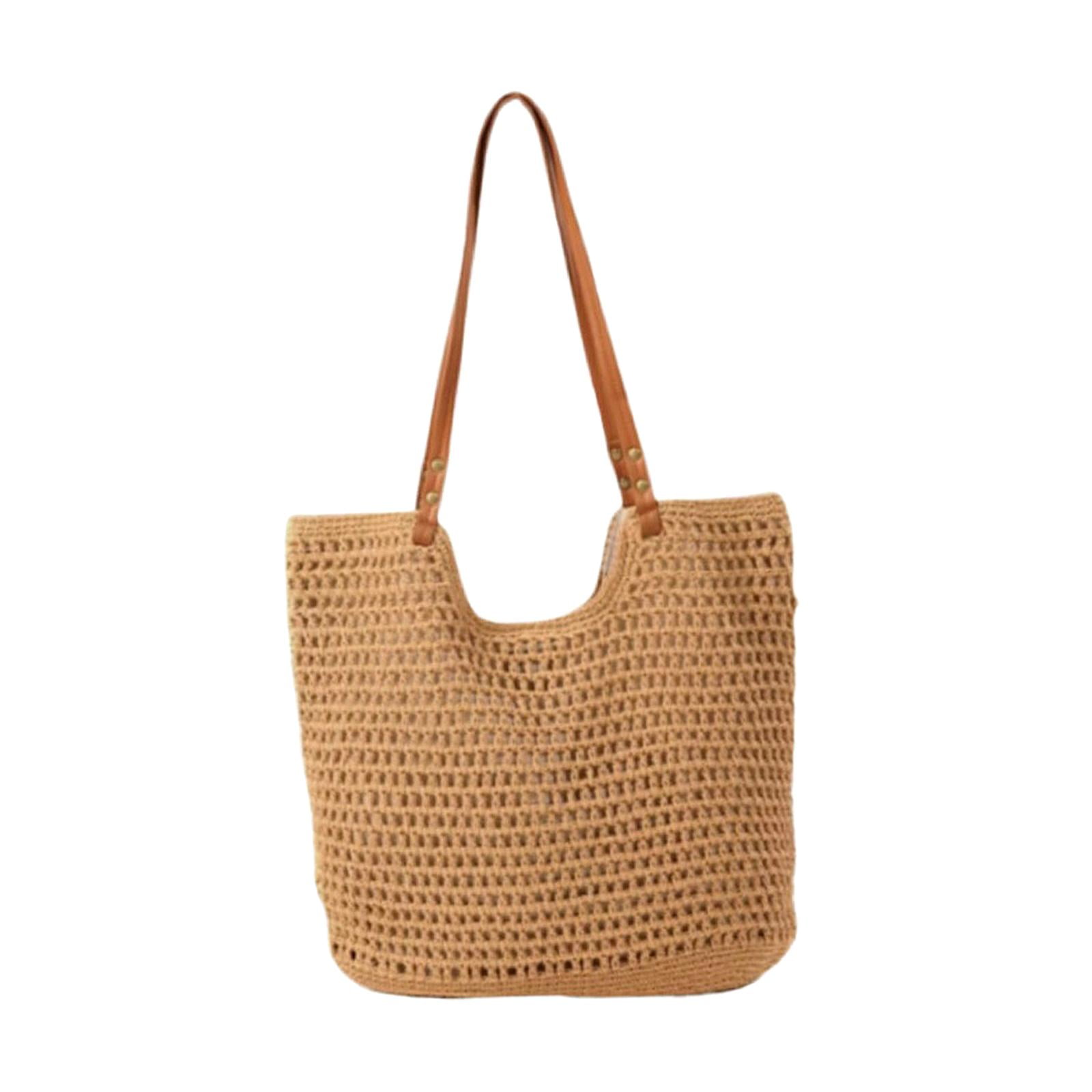 Xuanheng Women Shoulder Bag Boho Woven Handbag Boho Tote Bag for Work Birthday Spring Khaki 40cmx32cm