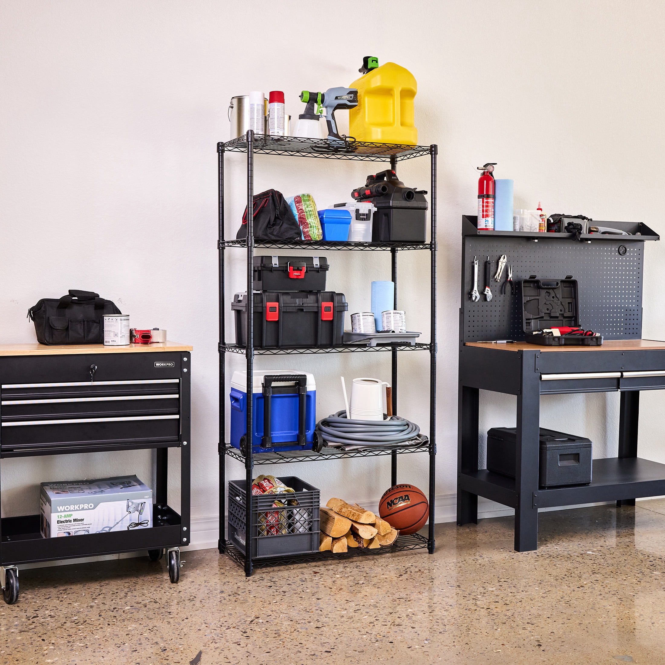 WorkPro 5-Tier Black Wire Shelving