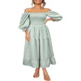 thumbnail image 3 of MesaSe Robe Bohème Fluide pour Femmes à Manches Bouffantes, Épaules Dénudées, à Carreaux, à Volants, Robe Midi, Robes d'Invitée de Mariage, 3 of 6