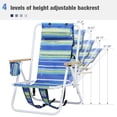 thumbnail image 4 of Folding Backpack Beach Chair Set of 2, 4 Positions Lay Flat Beach Chairs with Cup Holder& Storage Back Pouch& Backpack Straps& Adjustable Headrest for Sunbathing, Pool, Support 330 LBS, Stripe, 4 of 7
