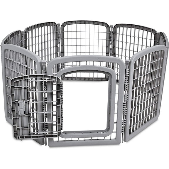 8-Panel Octagonal Pet Pen Fence with Lockable Gate, 28 Inches,