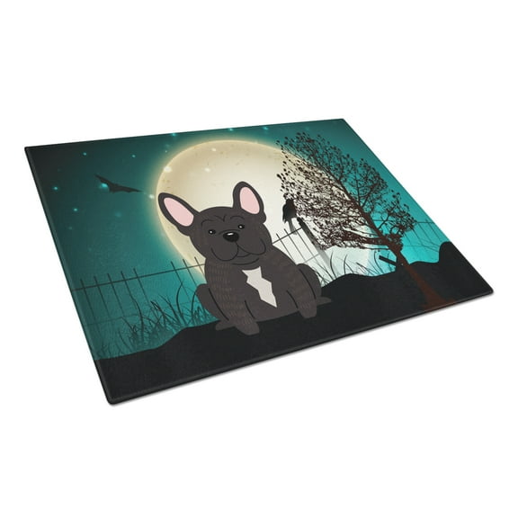 Halloween Scary French Bulldog Brindle Glass Cutting Board Large