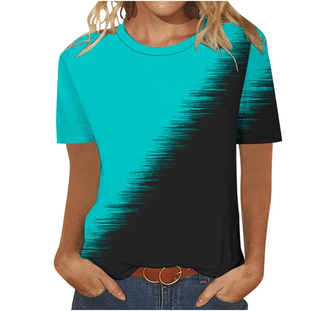 Camiseta de Manga Corta de Cuello Redondo Impresa Casual de la Moda de las Mujeres, Poliéster Ligero para el Uso Diario
