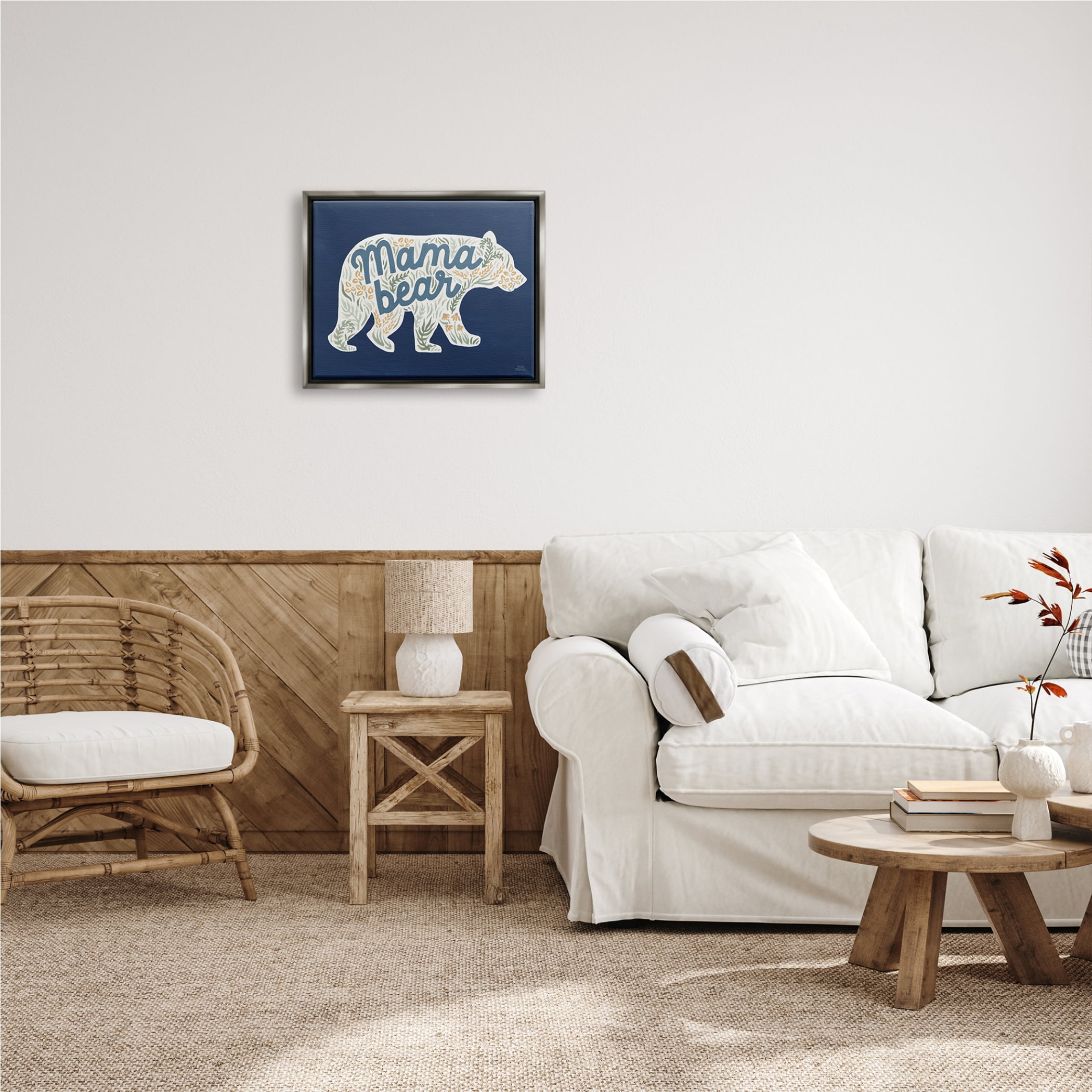 Stupell Industries Blue Mama Bear Botanicals Botanical & Floral Painting Gray Floater Framed Art Print Wall Art, 21 x 17