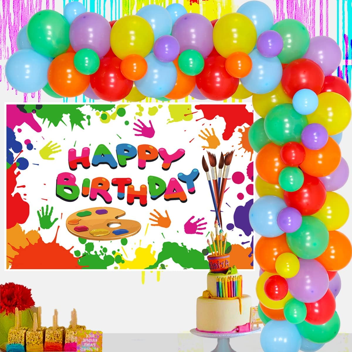 Happy Birthday Party Decorations Rainbow Colorful Glittery Balloons Photo  Booth Backdrop Photography Party Supplies Decor Kids Boys Girls Men Women  Cool Wall Decor Art Print Poster 12x18 - Poster Foundry
