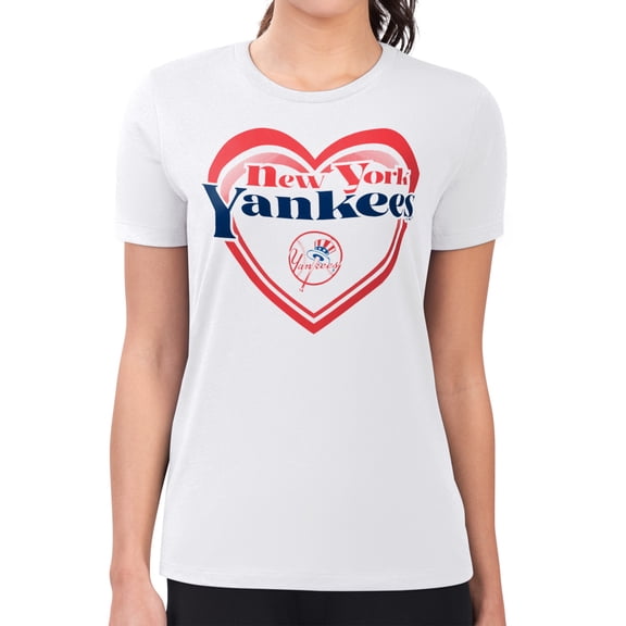 Women's G-III 4Her by Carl Banks  White New York Yankees Super-Slim Fit Lightweight Double Heart T-Shirt