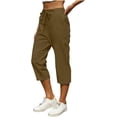 thumbnail image 4 of fheaev Capris Pants for Women Casual Summer Straight Wide Leg Shorts with Pockets Outdoor Loose Drawstring Elastic Waist Cropped Trouser, 4 of 7