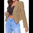 thumbnail image 2 of Blazer Corto para Mujer, Chaqueta Informal/de Trabajo de Larga con Abertura Frontal y Bolsillos Caqui 4XL, 2 of 8
