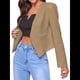thumbnail image 2 of Blazer Corto para Mujer, Chaqueta Informal/de Trabajo de Larga con Abertura Frontal y Bolsillos Caqui S, 2 of 8