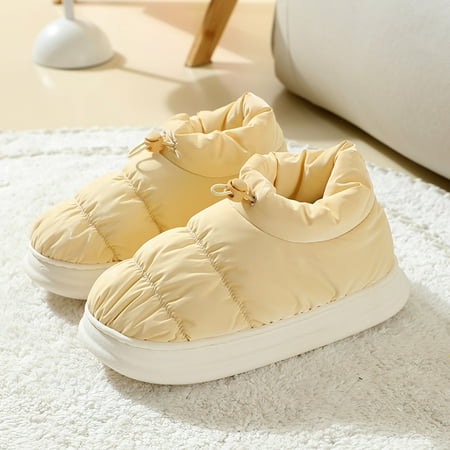 

Fashion Winter Women Slippers Thick Bottom Flat Soft Warm Comfortable Solid Color Elastic Band Slip On Yellow 6