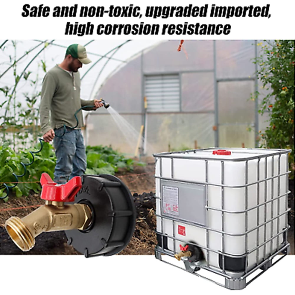 275-330 Gallon IBC Tote Water Tank Adapter 2 Free Brass Hose Faucet Water