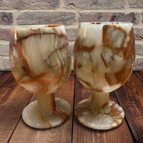 NSA Handmade Marble Wine & Champagne Glasses Set of 2 - Natural Marble (Green Onyx)
