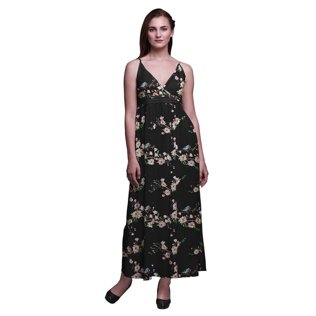 Bimba Robe Longue Chic Imprimée pour Femmes avec Oiseaux, Style Bohème, Maxi d'Été, Tenue de Plage - Grand
