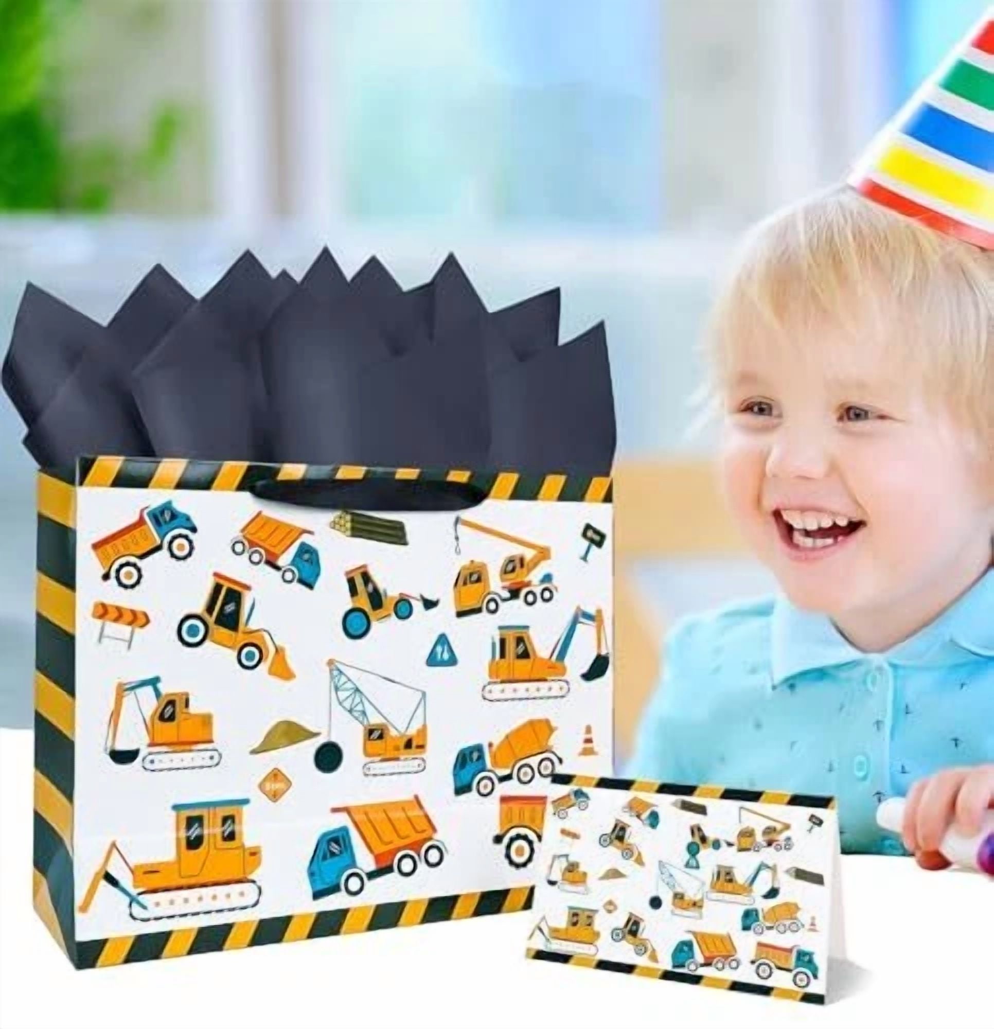 BUTTERFLY- 13 Inches Large Gift Bag For Boys Construction Vehicle Construction Gift Bag