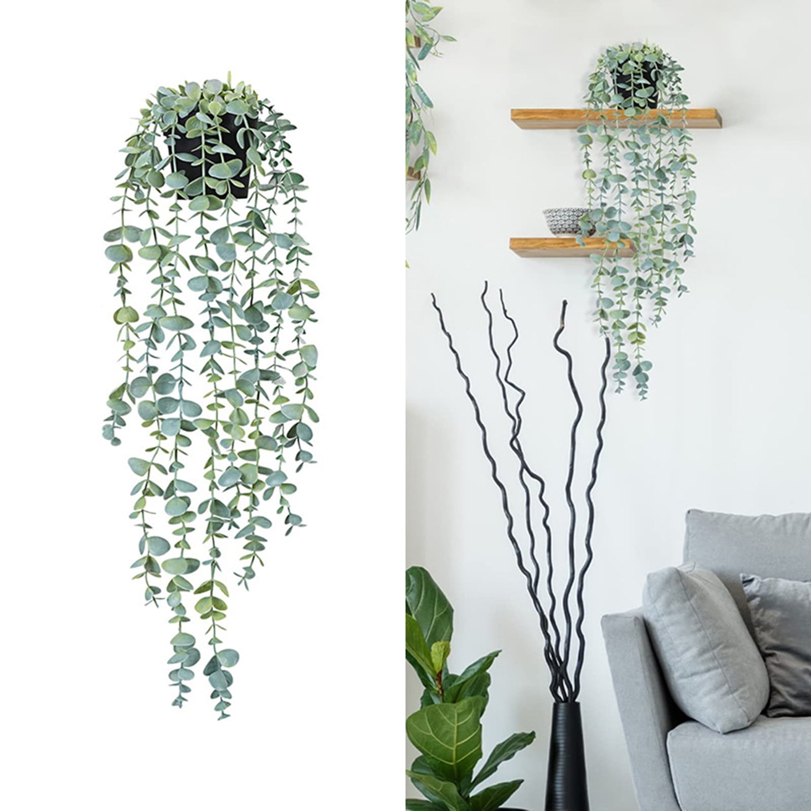 Washranp Artificial Hanging Plants,Plastic Fake Eucalyptus Vine Leaf
