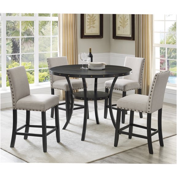 JERFIT Counter Height Bar Stools Set of 2, Upholstered Fabric Stools with Nailhead Trim for Kitchen Island, Dining, Breakfast Nook