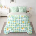 thumbnail image 3 of Manfei Gingham Rainbow King Bedding, Sun Rain Cloud King Bed in a Bag, Green Blue, Gray Reversible, 7-Piece, 3 of 6