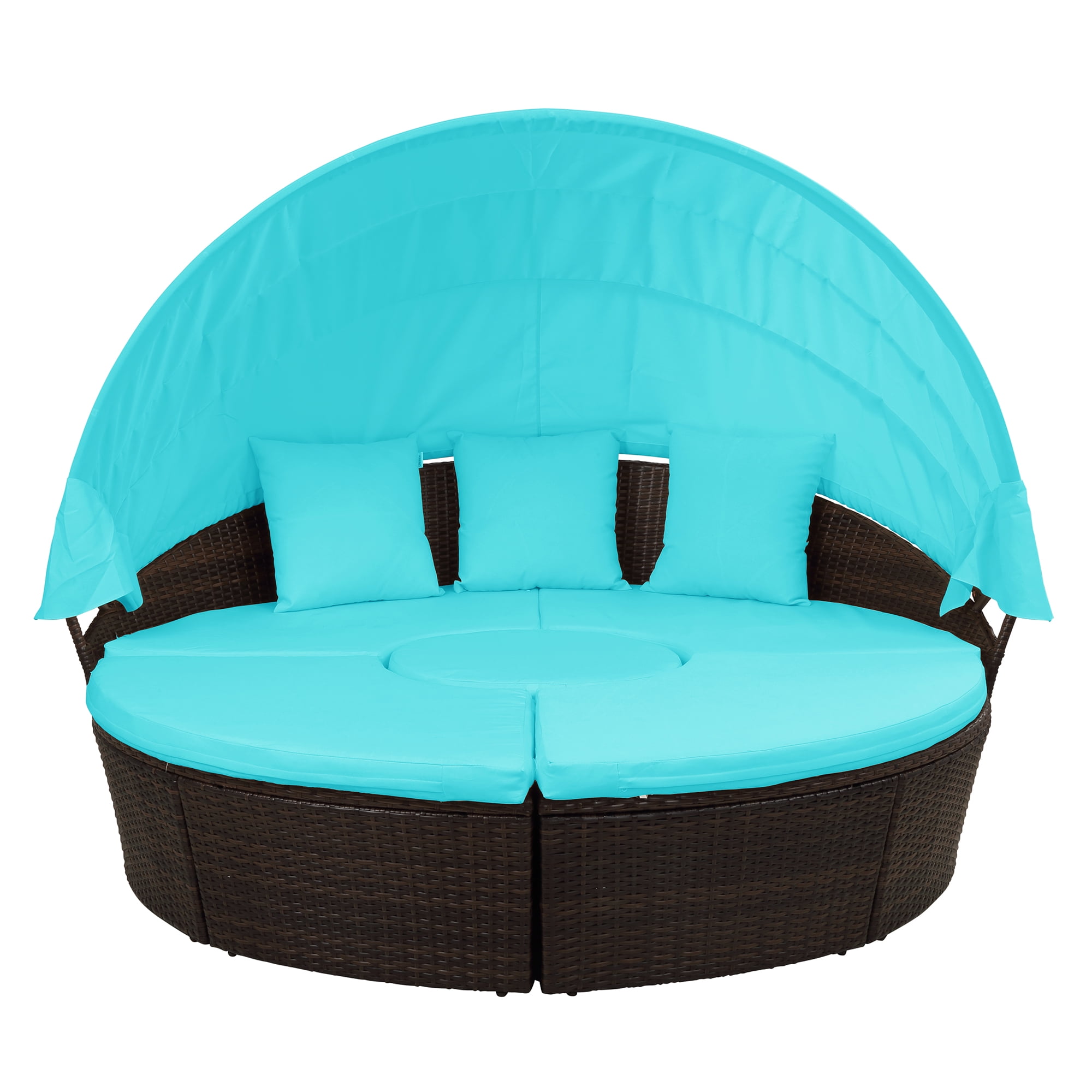 Patio Furniture Round Outdoor Sectional Sofa Set Rattan Daybed Sunbed