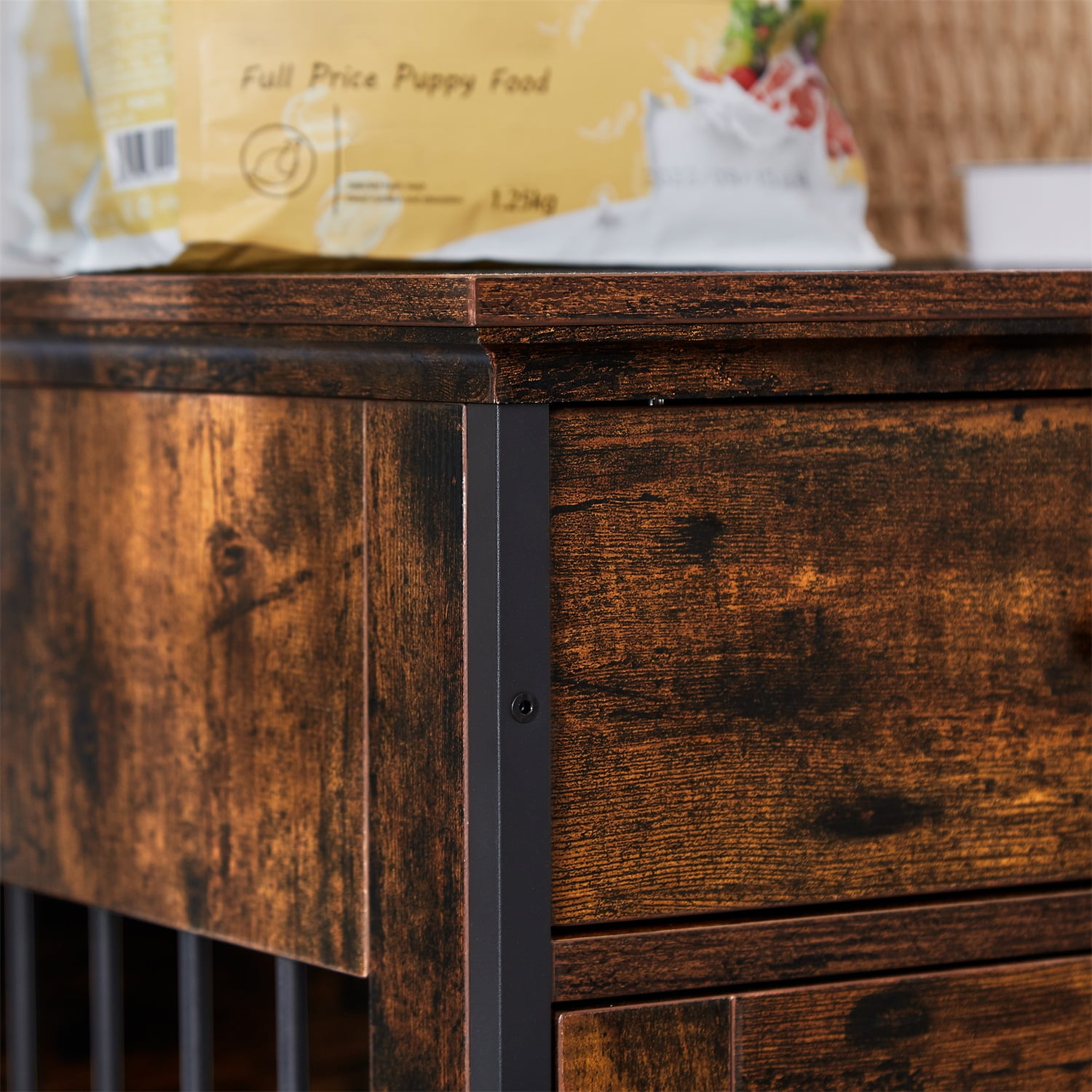 Pefilos 37.8" Dog Crates for Indoor Dogs, Heavy-Duty Dog Cage Furniture, Decorative Wood Kennels with Removable Trays and Feeding Bowls, Brown Pefilos 37.8" Dog Crates for Indoor Dogs, Heavy-Duty Dog Cage Furniture, Decorative Wood Kennels with Removable Trays and Feeding Bowls, Brown